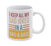 I Keep All My Dad Jokes in A Dad-a-Base (2) Tasse à café en céramique blanche de 325 ml avec poignée ergonomique en C et fond épais en porcelaine pour la maison, le bureau, la cuisine