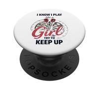 I Know I Play Like A Girl Try to Keep Up Funny Dart Player PopSockets PopGrip Adhésif