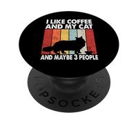 I Like Coffee and My Cat Maybe 3 People Vintage Maine Coon PopSockets PopGrip Adhésif