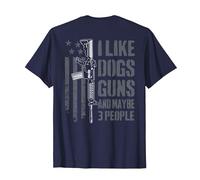 I Like Guns Dogs and Maybe 3 People Pistolet Amusant au Dos T-Shirt, Homme, Bleu Marine, 3XL
