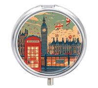 I Like London - Pilulier 3 compartiments pour sac à main ou poche - Mini pilulier en métal - Récipient à médicaments quotidien rond pour contenir des vitamines, de l'huile de poisson