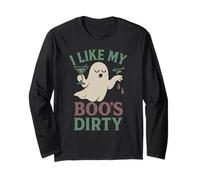 I Like My Boo's Dirty Funny Ghost Holding Martini Halloween Manche Longue