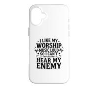 I Like My Worship Music Loud So I Can't Hear My Enemy Faith Coque pour iPhone 16 Plus