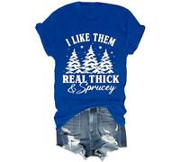 I Like Them Real Thick and Sprucey Shirt Funny Christmas Tree Graphic Tee Holiday Short Sleeve Tops, bleu marine, XL
