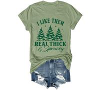 I Like Them Real Thick and Sprucey Shirt Funny Christmas Tree Graphic Tee Holiday Short Sleeve Tops, Vert, 3XL