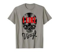 I Like Vinyl Lover Vintage Record Collector Gothic Skull T-Shirt
