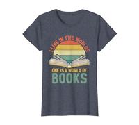 I Live in Two Worlds One is A World Full of Books Amoureux de Livres T-Shirt, Femme, Bleu Chiné, XXL