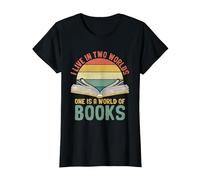 I Live in Two Worlds One is A World Full of Books Amoureux de Livres T-Shirt, Femme, Noir, XXL