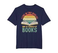 I Live in Two Worlds One is A World Full of Books Amoureux de Livres T-Shirt, Homme Grandes Tailles, Bleu Marine, 3X Tall