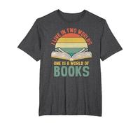 I Live in Two Worlds One is A World Full of Books Amoureux de Livres T-Shirt, Homme Grandes Tailles, Chiné Foncé, 4X Tall