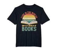 I Live in Two Worlds One is A World Full of Books Amoureux de Livres T-Shirt, Homme Grandes Tailles, Noir, 3X Tall