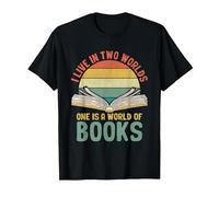 I Live in Two Worlds One is A World Full of Books Amoureux de Livres T-Shirt, Homme, Noir, 5XL
