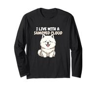 I Live with A Samoyed Cloud Samoyède Owner Dog Lover Manche Longue