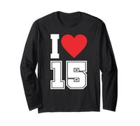 I Love 15 Number 15th Birthday Maillot de Football pour Fan de Sport Manche Longue
