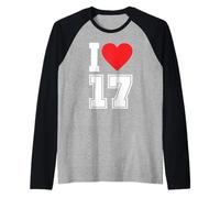 I Love 17 Number 17th Birthday Maillot de Football pour Fan de Sport Manche Raglan