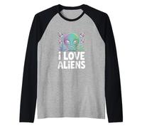 I Love Aliens Mignon Sourire Extraterrestre Manche Raglan