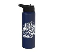I Love America Bold Eagle Stars Stripes Stainless Steel Insulated Water Bottle