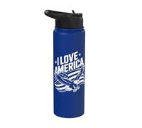 I Love America Bold Eagle Stars Stripes Stainless Steel Insulated Water Bottle