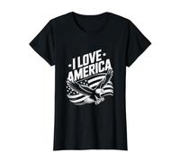 I Love America Bold Eagle Stars Stripes T-Shirt Graphique avec Valeur, Femme, Noir, L