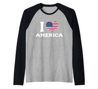 I Love America Cœur Drapeau USA Manche Raglan