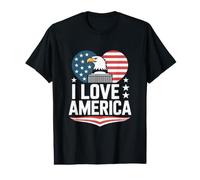 I Love America Drapeau Aigle à tête Blanche Cœur T-Shirt Graphique avec Valeur