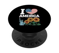 I Love America Statue Patriotique tournesols PopSockets PopGrip Adhésif
