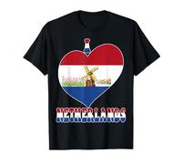 I Love Amsterdam Pays-Bas Moulins à Vent et Tulipes Cœur T-Shirt