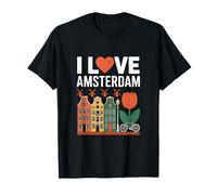 I Love Amsterdam Tulip Canal House Vélo T-Shirt