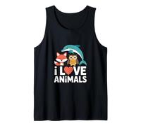 I Love Animals Illustration Renard Hibou Dauphin Débardeur