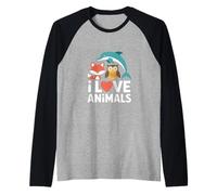 I Love Animals Illustration Renard Hibou Dauphin Manche Raglan