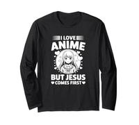 I Love Anime But Jesus Comes First - Anime chrétien Amusant Manche Longue