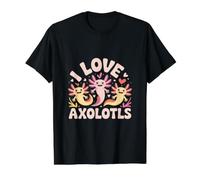 I Love Axolotls Adorables créatures souriantes T-Shirt Graphique avec Valeur, Homme, Noir, M