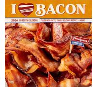 I Love Bacon | Calendrier mural mensuel carré 2026 30,5 x 61 cm | Sans plastique | BrownTrout | Humour amusant