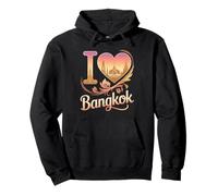 I Love Bangkok Temple Coeur Coucher de Soleil Skyline Thaïlande Voyage Sweat à Capuche
