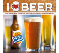 I Love Beer | Calendrier mural mensuel carré 2026 30,5 x 61 cm | Sans plastique | BrownTrout | Boissons humoristiques amusantes
