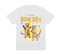 I Love Being Silly T-Shirt à imprimé Chat Rigolo Tendance Urbaine Passe Partout Manches Courtes