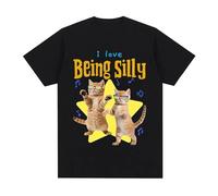 I Love Being Silly T-Shirt à imprimé Chat Rigolo Tendance Urbaine Passe Partout Manches Courtes