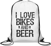 I Love Bikes and Beer Sac de gym décontracté avec cordon de serrage Blanc