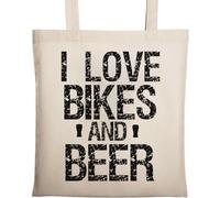 I Love Bikes and Beer Sac fourre-tout en coton écologique naturel Beige