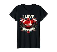 I Love Birmingham Drapeau Royaume-Uni Cœur Skyline City Pride Art rétro T-Shirt Graphique avec Valeur, Femme, Noir, XS