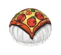 I Love Bonnet de douche en forme de cœur de pizza réutilisable double couche pour femme Bonnet de bain étanche Bande élastique pour femme Spa Salon de douche Bonnet de cheveux
