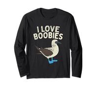 I Love Boobies Jeu de Mots avec Pieds Bleus Manche Longue