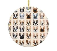 I Love Bouledogue français personnalisé rond en céramique pendentif de Noël à suspendre décoration d'arbre de Noël pour Noël, vacances, mariage, fournitures de fête, cadeaux souvenirs 1 pièce