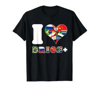 « I Love BRICS+ » avec Drapeaux - Unité Internationale T-Shirt Graphique avec Valeur, Homme, Noir, M