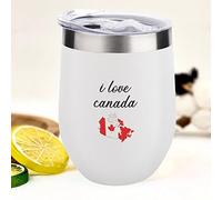 I Love Canada - Gobelet à vin avec couvercle coulissant - Tasse isotherme sans pied en acier inoxydable - Joli mug de camping en plein air - 355 ml