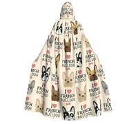 I Love Cape à capuche unisexe avec imprimé bouledogue français médiéval Viking pour Halloween, cosplay, fête de Noël