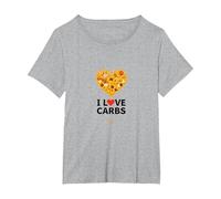 I Love Carbs Heart Pasta Foodie T-Shirt, Femme Grandes Tailles, Gris Chiné, 5X