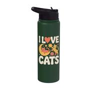 I Love Cats Moon Stars Moustaches de laine Stainless Steel Insulated Water Bottle