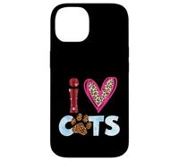 I Love Cats Motif Patte de Chat Motif léopard Coque pour iPhone 14