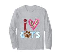 I Love Cats Motif Patte de Chat Motif léopard Manche Longue